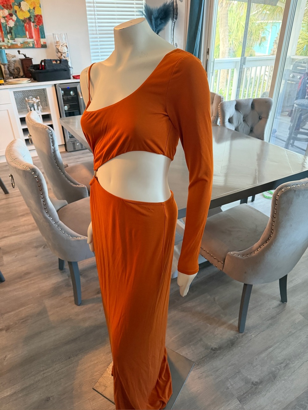 Camila Coelho One-Shoulder Dress in Burnt Orange Sz L